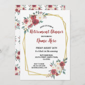 水彩画の花の退職パーティーの赤いクリーム色の金ゴールド 招待状 (正面/裏面)