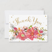 水彩画の花の金ゴールドのグリッターのモダンは感謝していしています サンキューカード (正面)