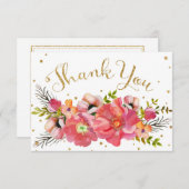 水彩画の花の金ゴールドのグリッターのモダンは感謝していしています サンキューカード (正面/裏面)
