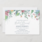 水彩画の花の青い花嫁のブランチのパーティー 招待状 (正面)