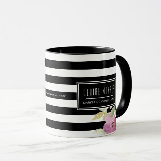 水彩画の花は及び縞で飾ります マグカップ (正面右)