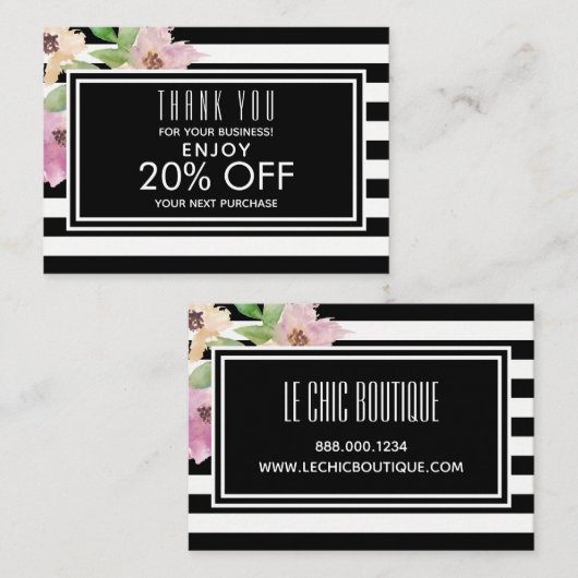 水彩画の花は及び縞で飾ります 割引カード (正面/裏面)