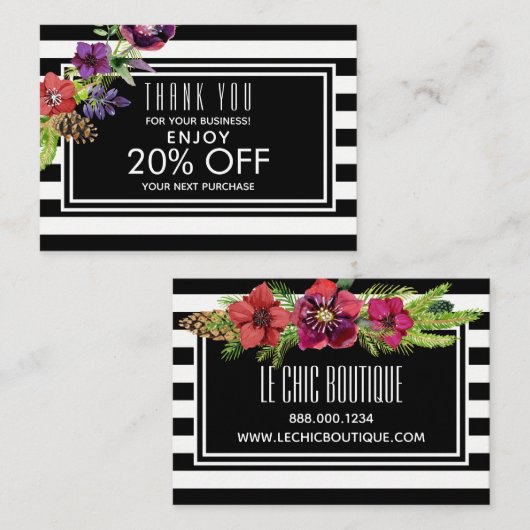 水彩画の花及びストライプな休日の割引 割引カード (正面/裏面)