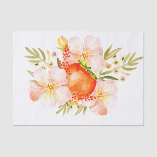 水彩画の花及び柿のフルーツの花束 薄葉紙 (正面)