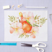 水彩画の花及び柿のフルーツの花束 薄葉紙 (クラフト)