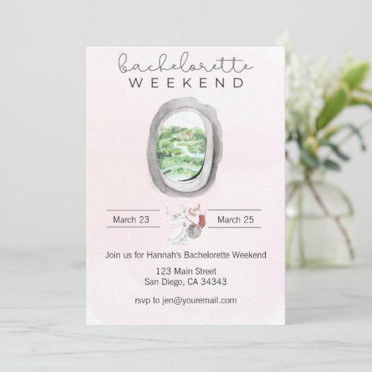 水彩画の花嫁お別れパーティー飛行機窓の招待状 招待状 (スタンド正面)