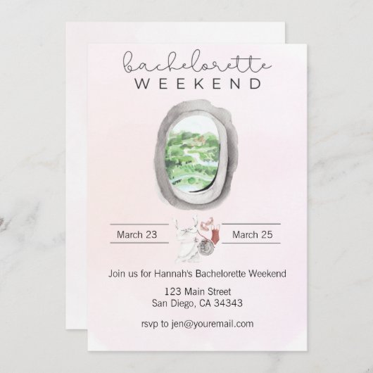 水彩画の花嫁お別れパーティー飛行機窓の招待状 招待状 (正面/裏面)