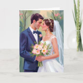 水彩画の花嫁と花婿 | 結婚式 新婚カップル カード (正面)