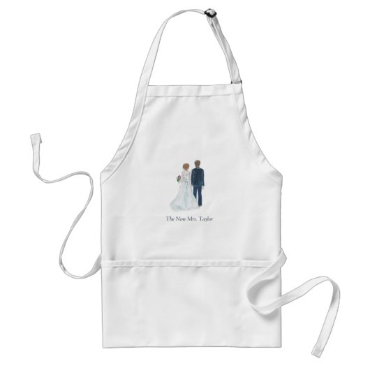 水彩画の花嫁及び新郎の新婚者のベーキングの料理 スタンダードエプロン (正面)