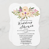 水彩画の花束のアネモネのカップルのウェディングシャワー 招待状 (正面/裏面)