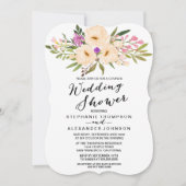 水彩画の花束のアネモネのカップルのウェディングシャワー 招待状 (正面)