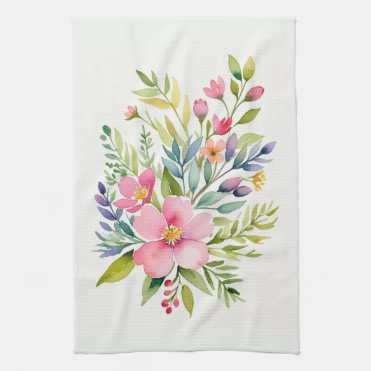 水彩画の花束 ブルーシングガーデン キッチンタオル (縦)