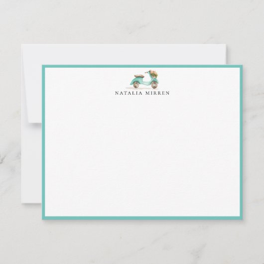 水彩画の花柄のスクーター ノートカード (正面)