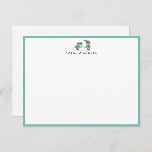 水彩画の花柄のスクーター ノートカード (正面/裏面)