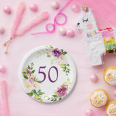 水彩画の花柄の第50誕生日 ペーパープレート (パーティー)