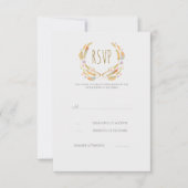 水彩画の花柄の羽の(雄ジカの)枝角RSVPカード 出欠カード (正面)