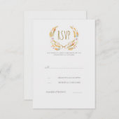 水彩画の花柄の羽の(雄ジカの)枝角RSVPカード 出欠カード (正面/裏面)