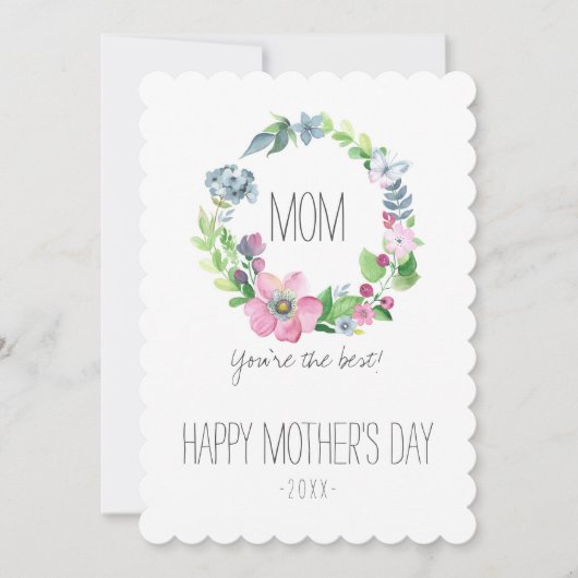 水彩画の花柄及び蝶|母の日 カード (正面)