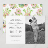 水彩画の花柄及びSucculents -日付を救って下さい セーブザデート (正面/裏面)