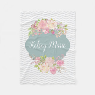 水彩画の花柄毛布 フリースブランケット