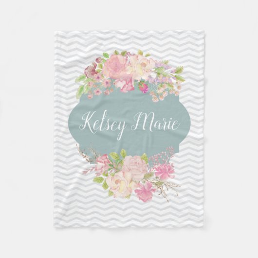 水彩画の花柄毛布 フリースブランケット (正面)