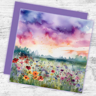 水彩画の花畑と雲 ありがとう