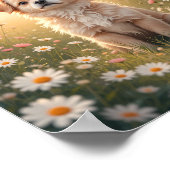 水彩画の花畑のヨークシャーテリアの壁 ポスター (角)