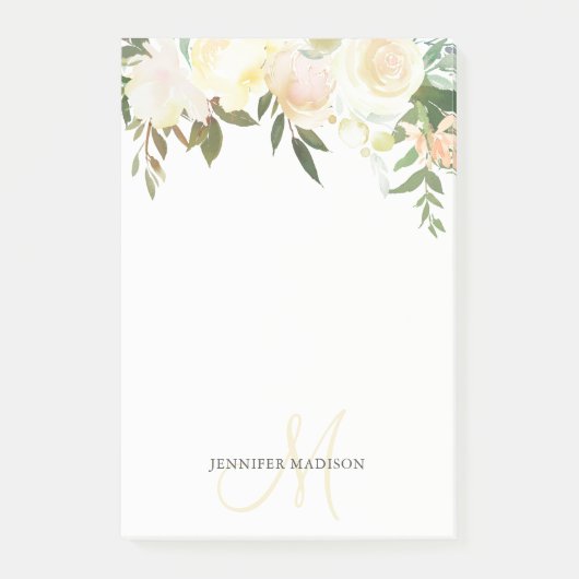 水彩画の花花束のピンクベージュ色バラのノート ポストイット (正面)