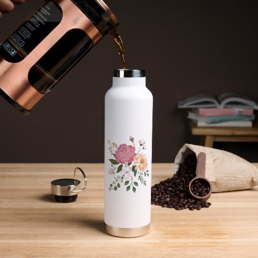 水彩画の花 ウォーターボトル (コーヒー (回転後))