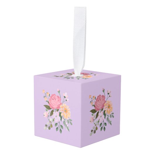 水彩画の花 キューブオーナメント (正面アングル)