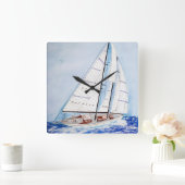 水彩画の芸術の外洋のヨット スクエア壁時計 (ホーム)