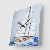 水彩画の芸術の外洋のヨット スクエア壁時計 (傾斜)