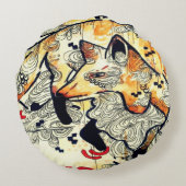 水彩画の芸術の日本のな芸術、オレンジ孤動物の芸術 ラウンドクッション (裏面)