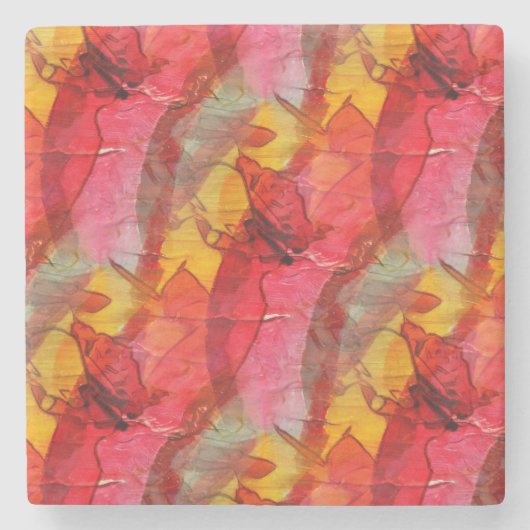 水彩画の芸術の赤い黄色 ストーンコースター (正面)