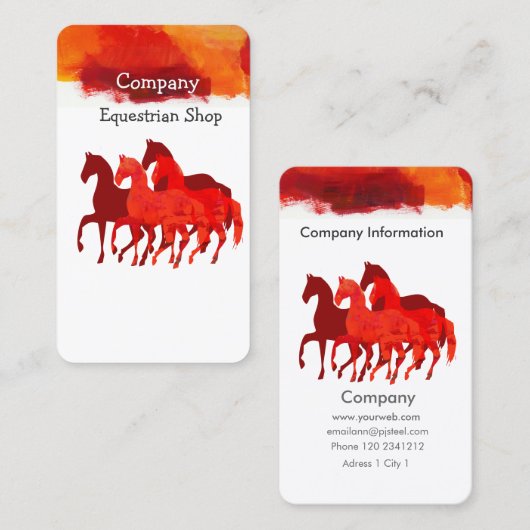水彩画の芸術的な色を馬に乗って走っている馬 名刺 (正面/裏面)