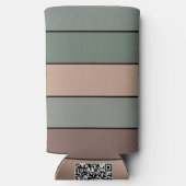 水彩画の茶色の緑とストライプ黒の紙 スリム缶クーラー (裏面)