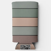 水彩画の茶色の緑とストライプ黒の紙 スリム缶クーラー (正面)