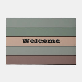 水彩画の茶色の緑とストライプ黒の紙 ドアマット