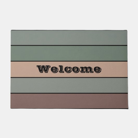 水彩画の茶色の緑とストライプ黒の紙 ドアマット (正面)