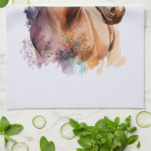 水彩画の茶色の馬の顔の肖像画 キッチンタオル (折り畳み)