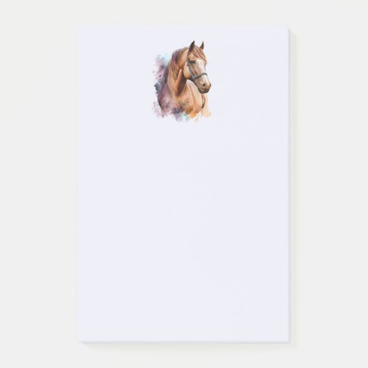 水彩画の茶色の馬の顔の肖像画 ポストイット (正面)