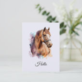 水彩画の茶色の馬の顔の肖像画 ポストカード (スタンド正面)