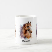 水彩画の茶色の馬の顔の肖像 コーヒーマグカップ (中央)