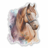 水彩画の茶色の馬の顔の肖像 シール (正面)