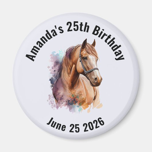 水彩画の茶色の馬の顔の誕生日 マグネット (正面)