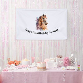 水彩画の茶色の馬の顔の誕生日 横断幕