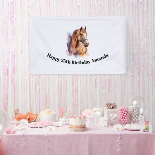 水彩画の茶色の馬の顔の誕生日 横断幕 (パーティー)