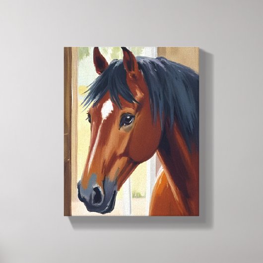 水彩画の茶色の馬 カントリー バーン キャンバスプリント (正面)