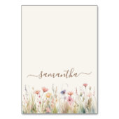 水彩画の草原のワイルドフラワー個別の名札 テーブルナンバー (正面)