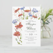 水彩画の草原の花と緑の結婚式 招待状 (スタンド正面)
